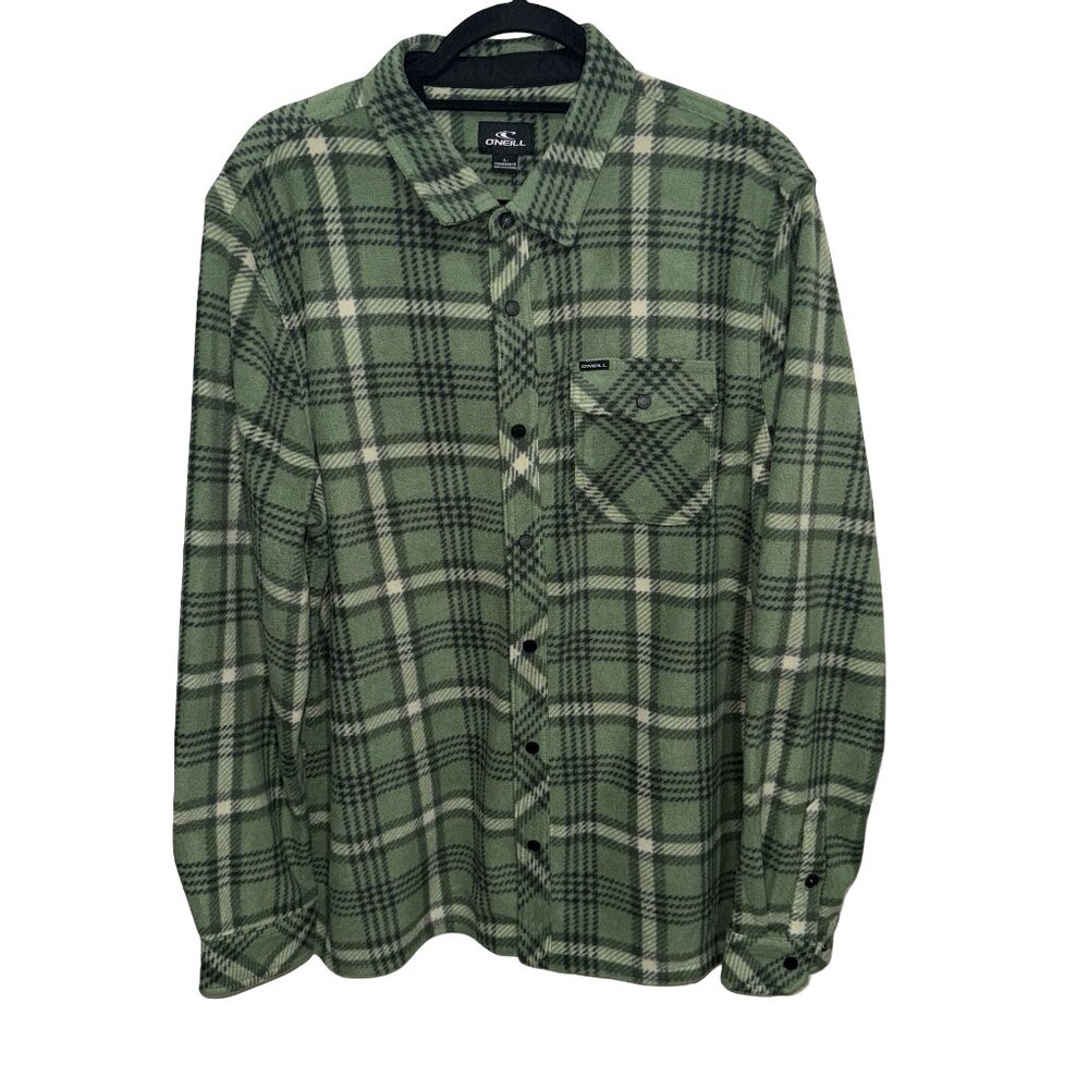 O'Neill Men's Green / Black Superfleece Flannel Shirt Sz L NWT